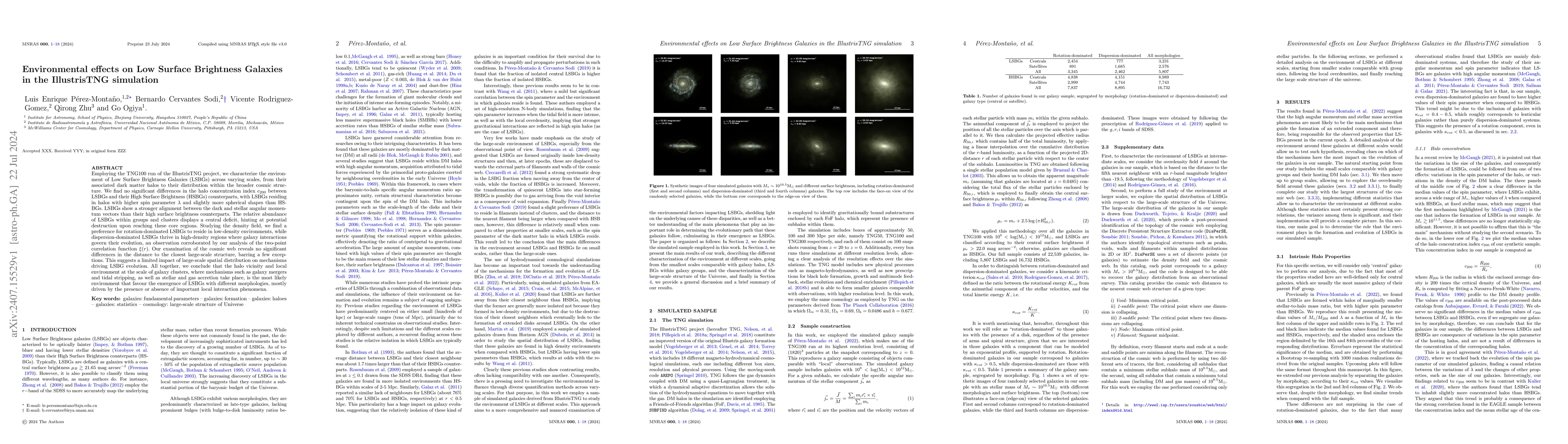 Thumbnail for Environmental effects on Low Surface Brightness Galaxies in the
  IllustrisTNG simulation