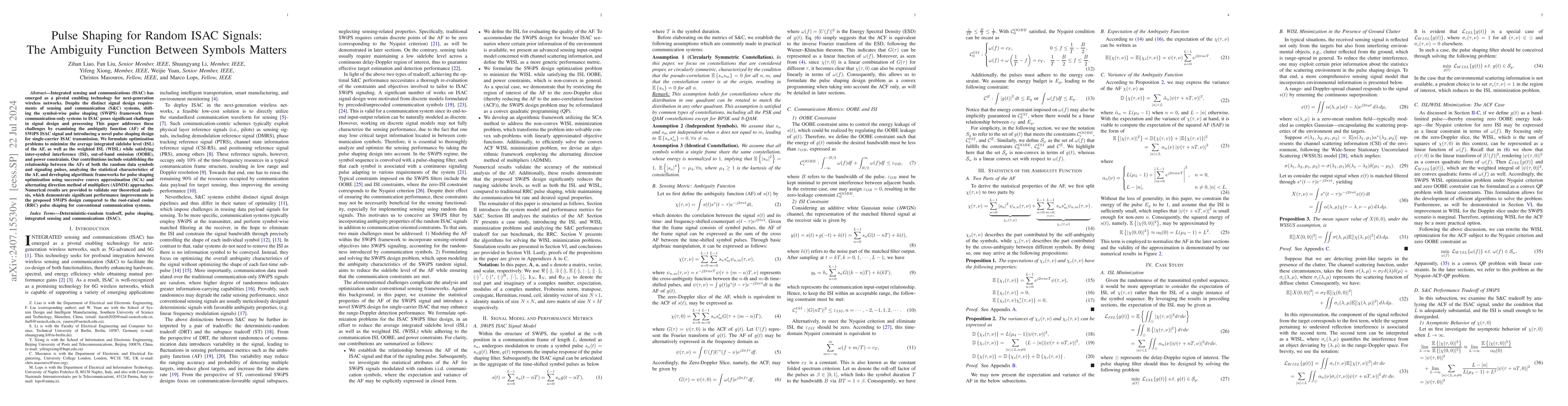 Thumbnail for Pulse Shaping for Random ISAC Signals: The Ambiguity Function Between
  Symbols Matters
