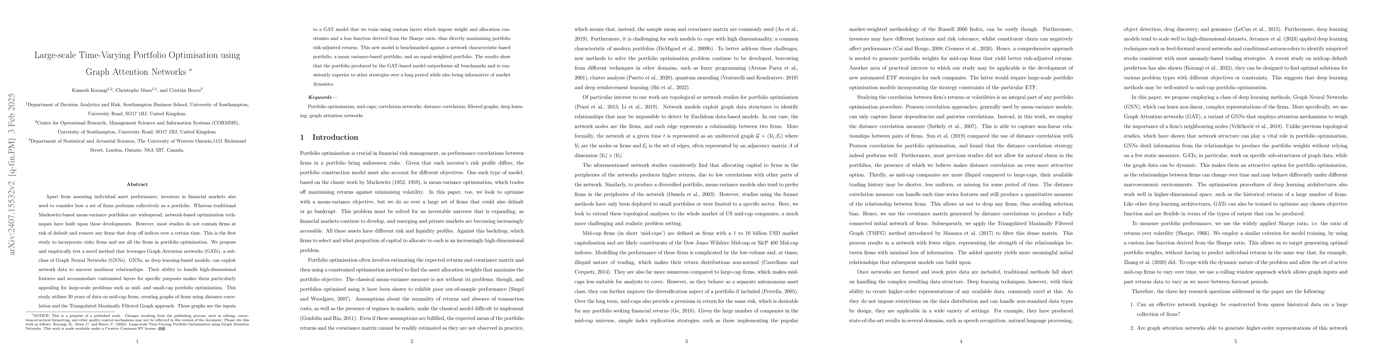 Thumbnail for Large-scale Time-Varying Portfolio Optimisation using Graph Attention
  Networks