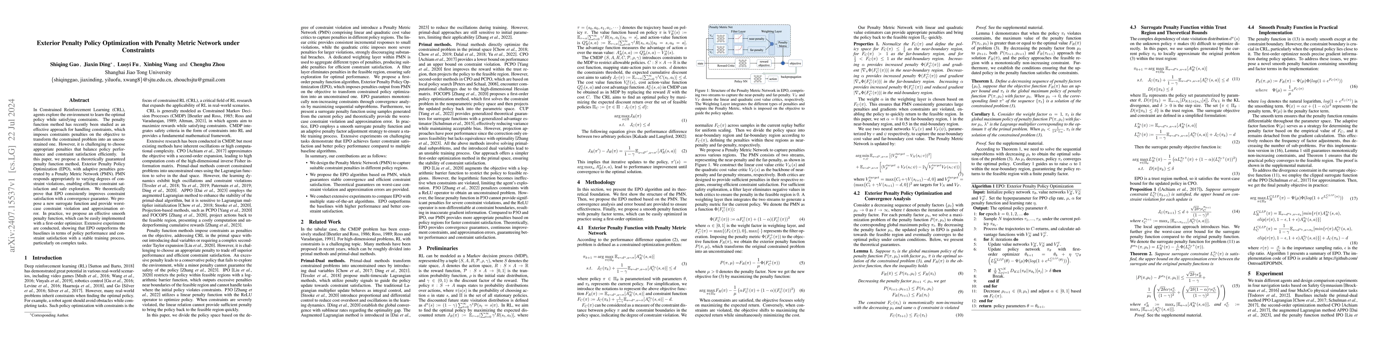 Thumbnail for Exterior Penalty Policy Optimization with Penalty Metric Network under
  Constraints