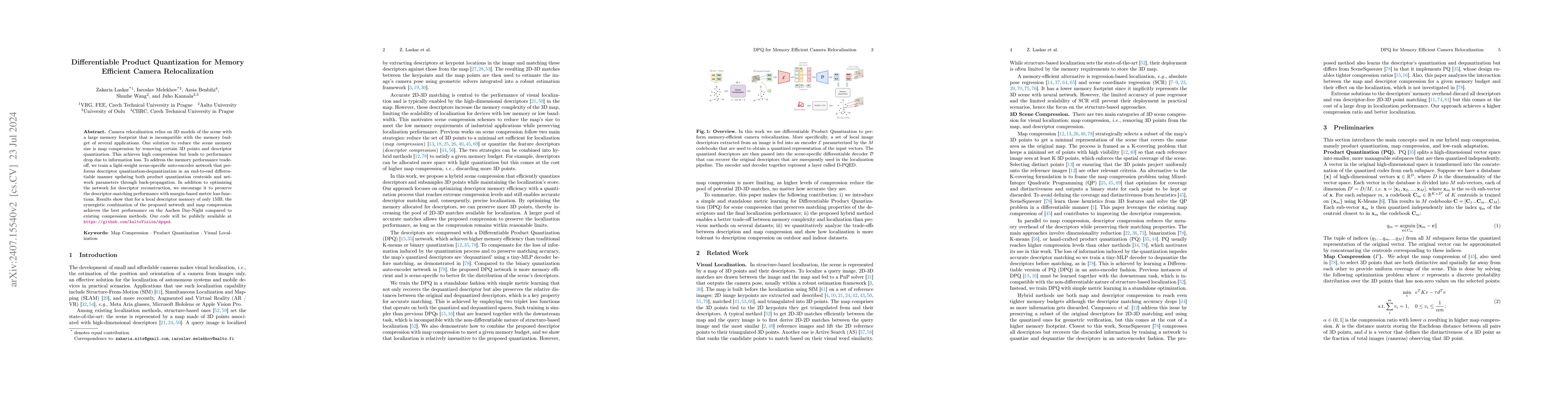 Thumbnail for Differentiable Product Quantization for Memory Efficient Camera
  Relocalization