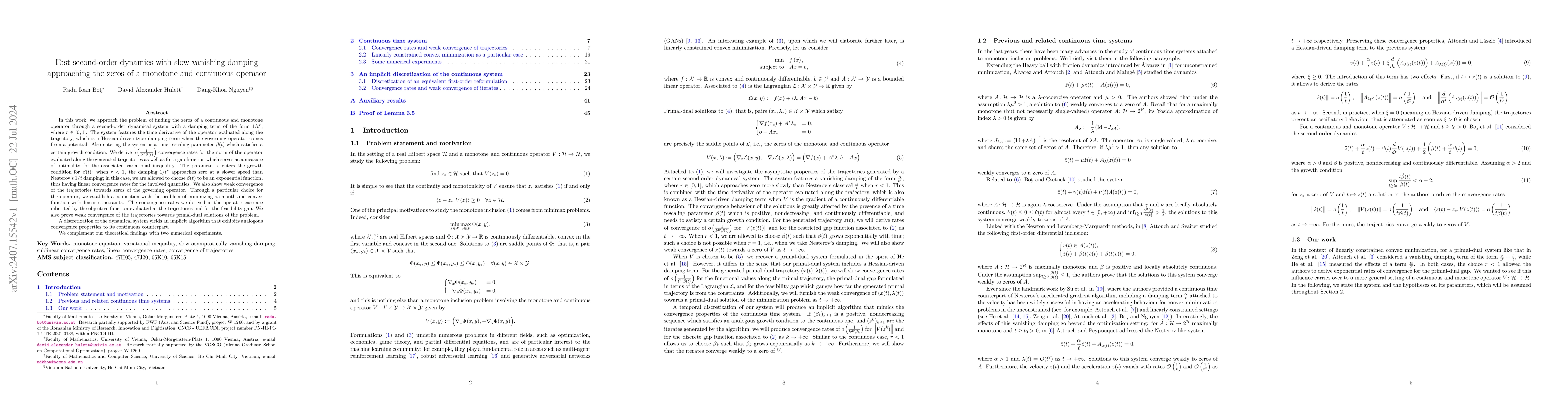 Thumbnail for Fast second-order dynamics with slow vanishing damping approaching the
  zeros of a monotone and continuous operator
