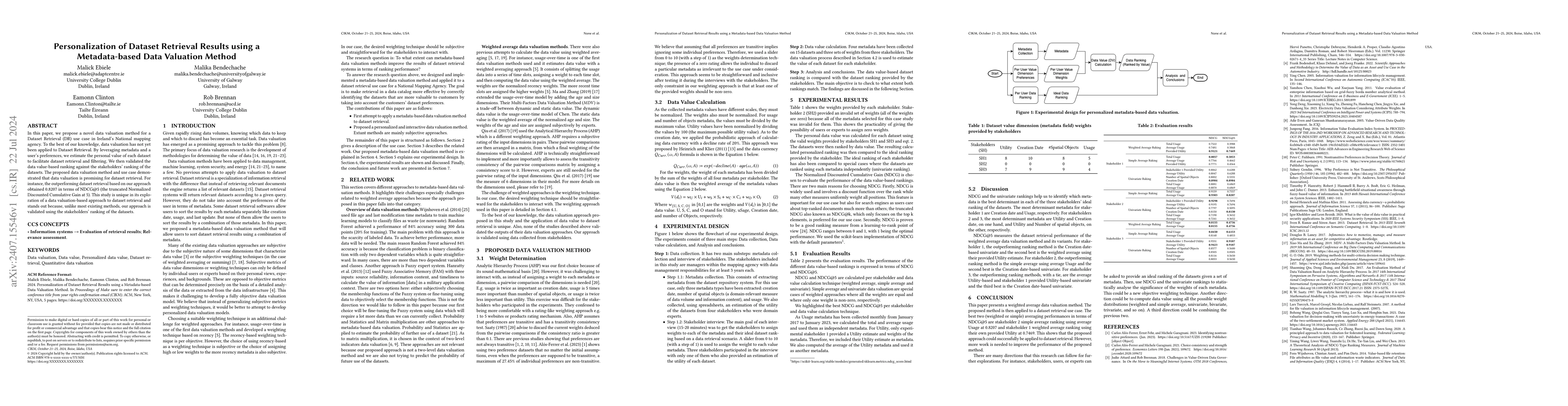 Thumbnail for Personalization of Dataset Retrieval Results using a Metadata-based Data
  Valuation Method