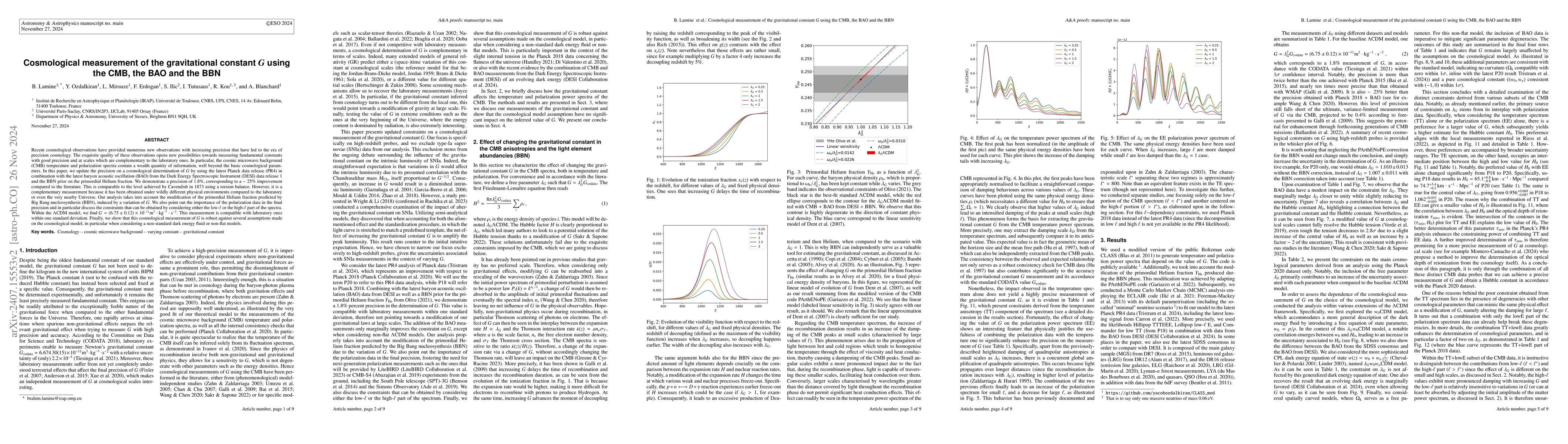 Thumbnail for Cosmological measurement of the gravitational constant $G$ using the
  CMB, the BAO and the BBN