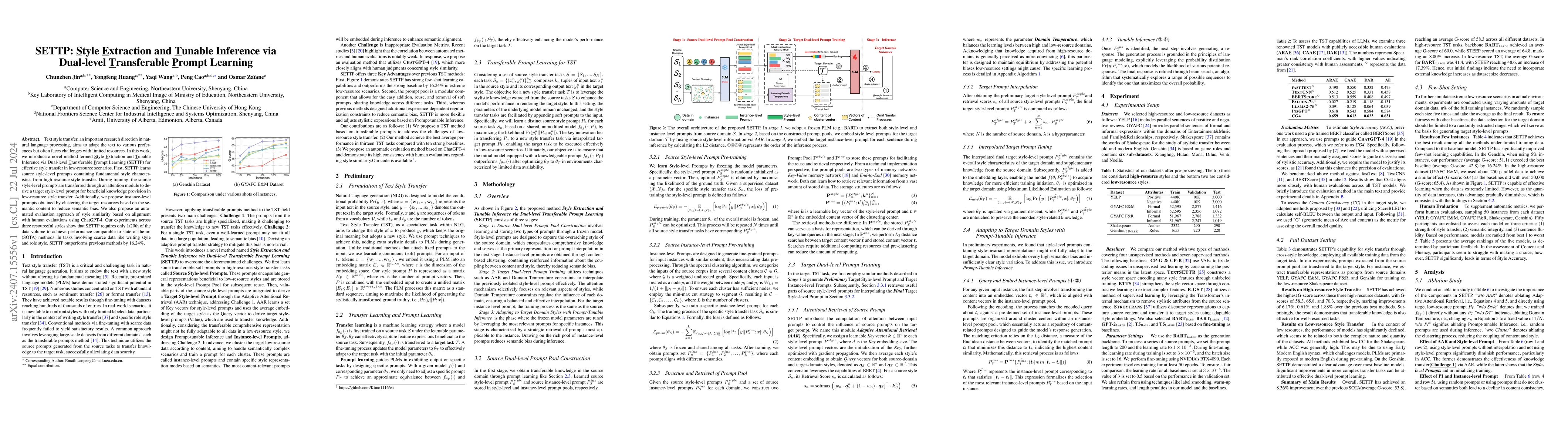 Thumbnail for SETTP: Style Extraction and Tunable Inference via Dual-level
  Transferable Prompt Learning