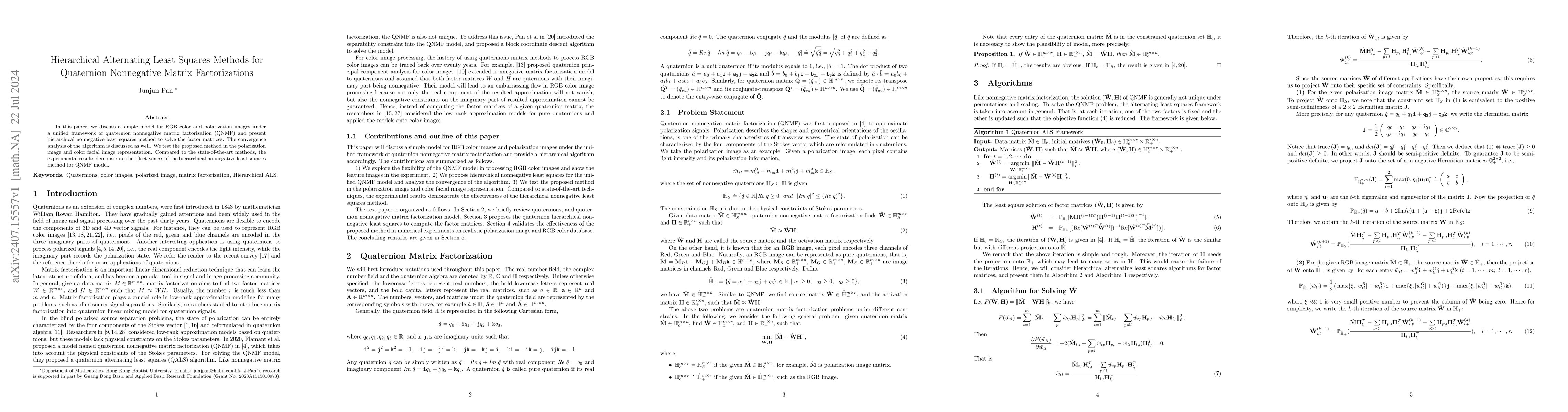 Thumbnail for Hierarchical Alternating Least Squares Methods for Quaternion
  Nonnegative Matrix Factorizations