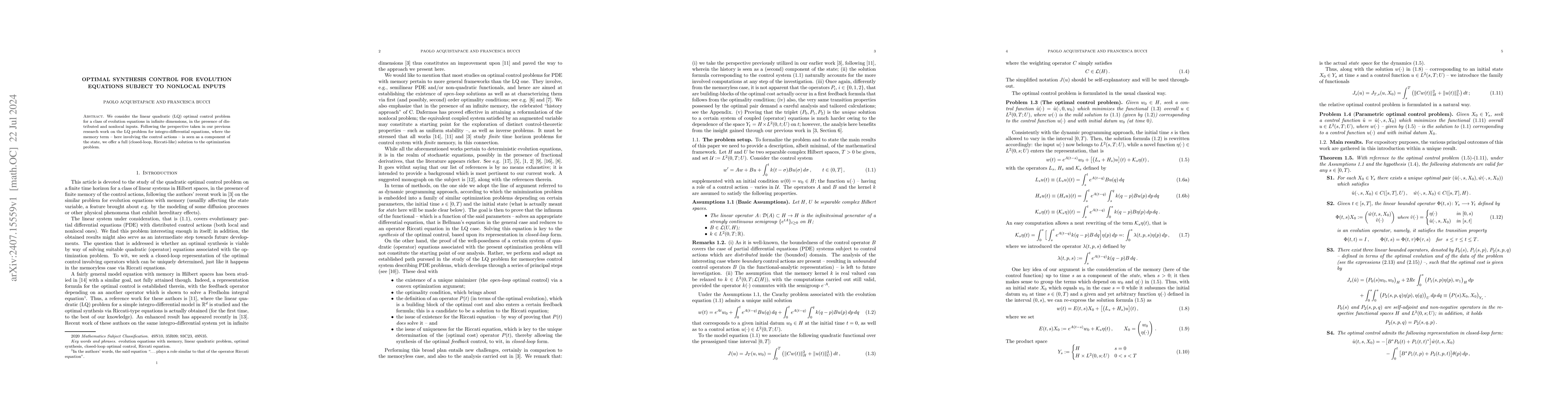 Thumbnail for Optimal synthesis control for evolution equations subject to nonlocal
  inputs