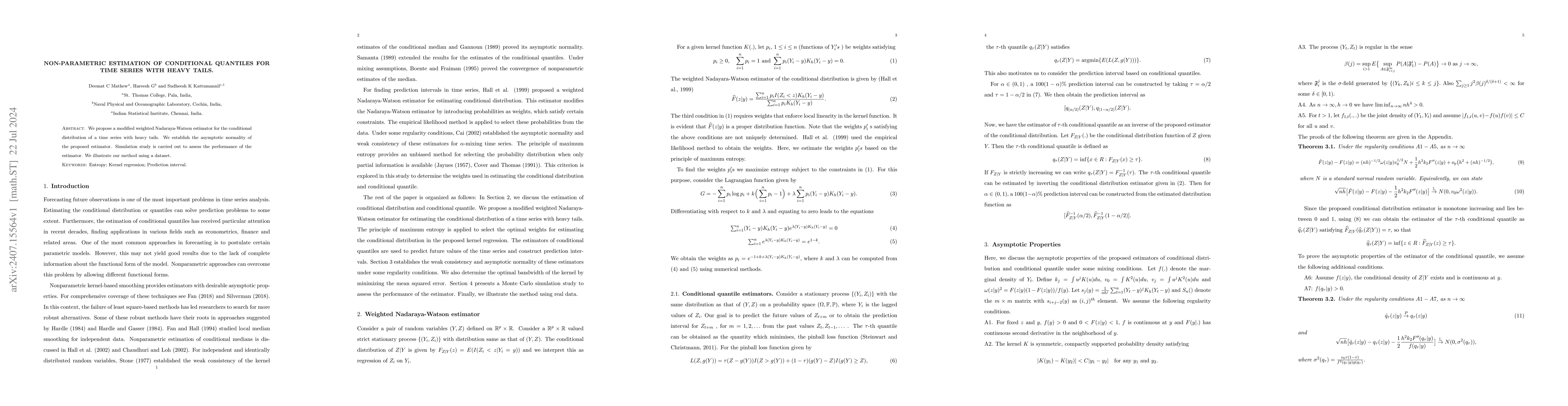 Thumbnail for Non-parametric estimation of conditional quantiles for time series with
  heavy tails