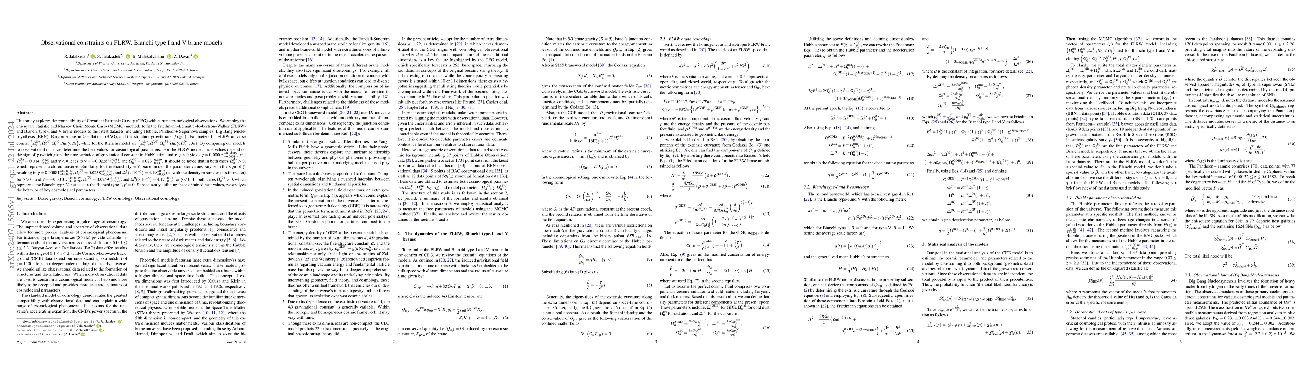 Thumbnail for Observational constraints on FLRW, Bianchi type I and V brane models