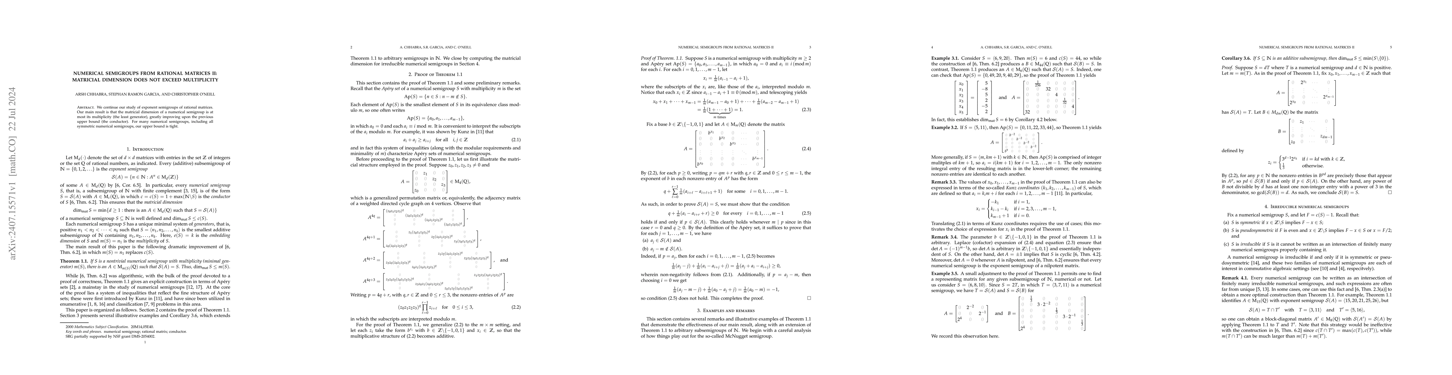 Thumbnail for Numerical semigroups from rational matrices II: matricial dimension does
  not exceed multiplicity