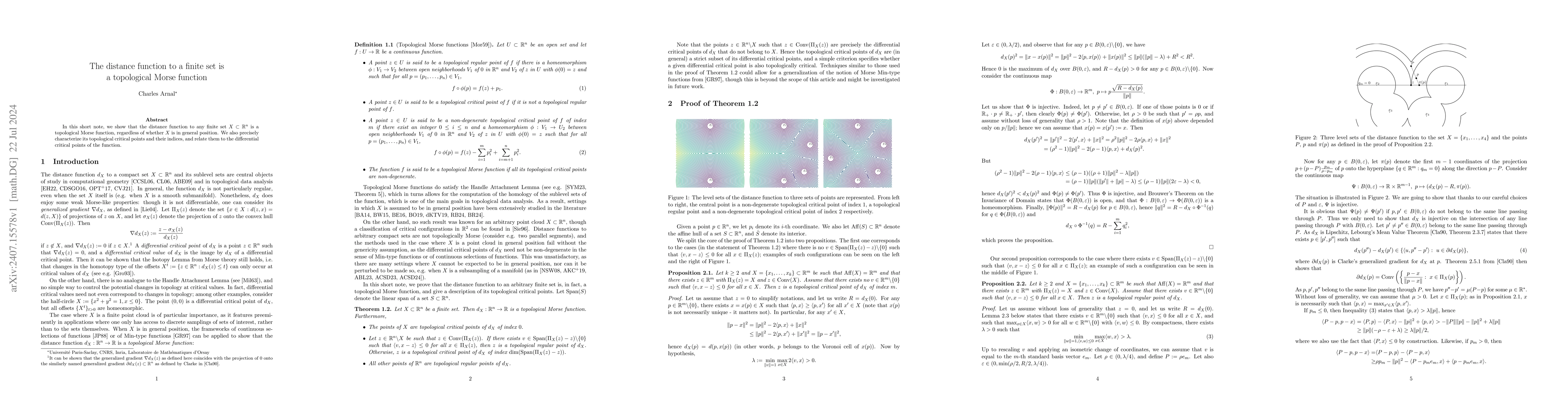 Thumbnail for The distance function to a finite set is a topological Morse function