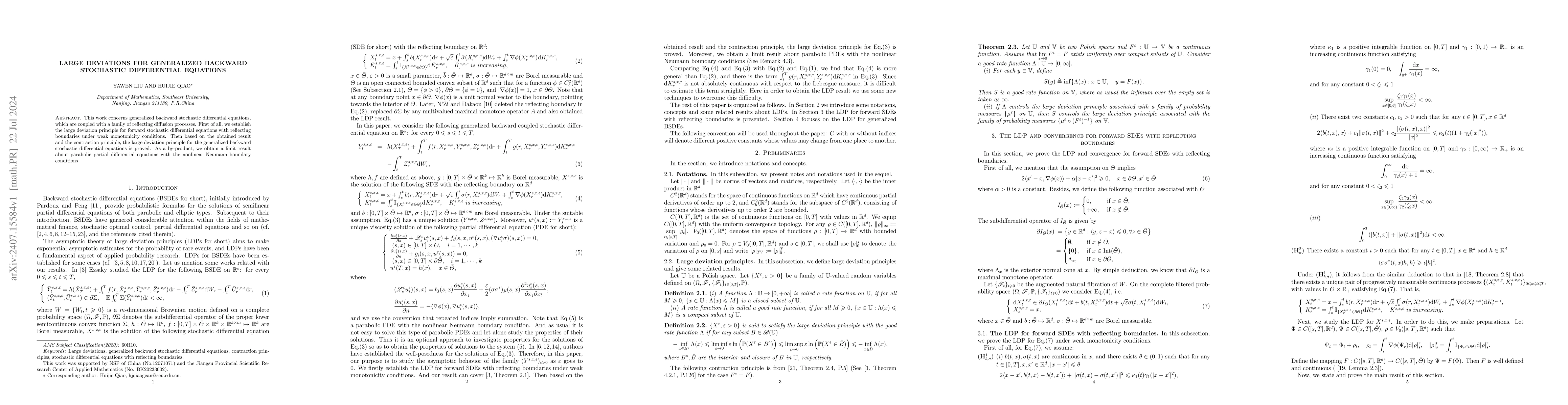 Thumbnail for Large deviations for generalized backward stochastic differential
  equations