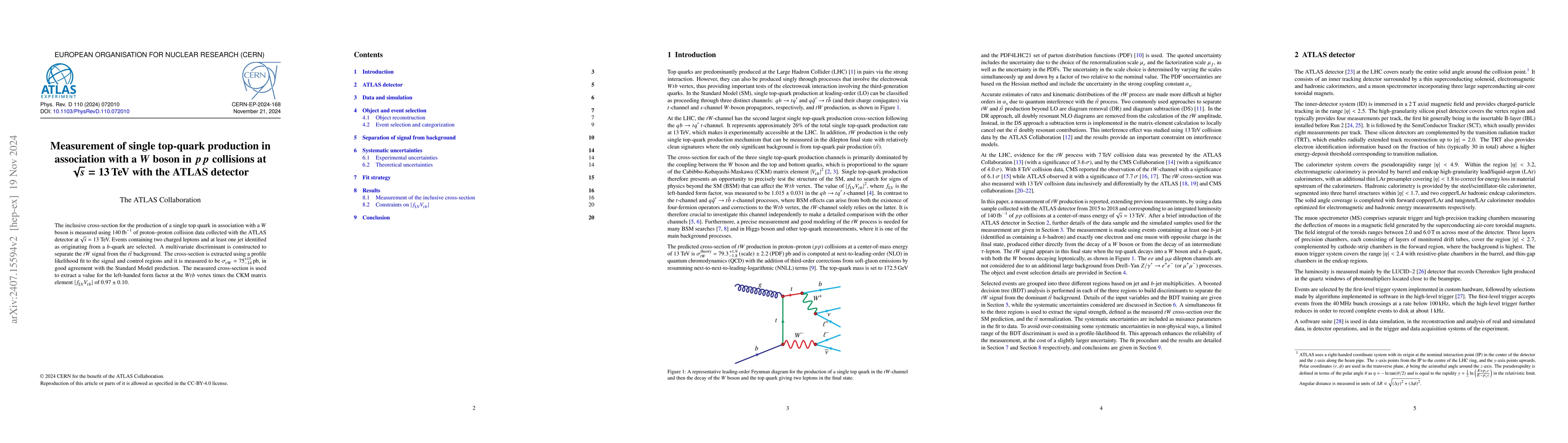 Thumbnail for Measurement of single top-quark production in association with a $W$
  boson in $pp$ collisions at $\sqrt{s} = 13$ TeV with the ATLAS detector