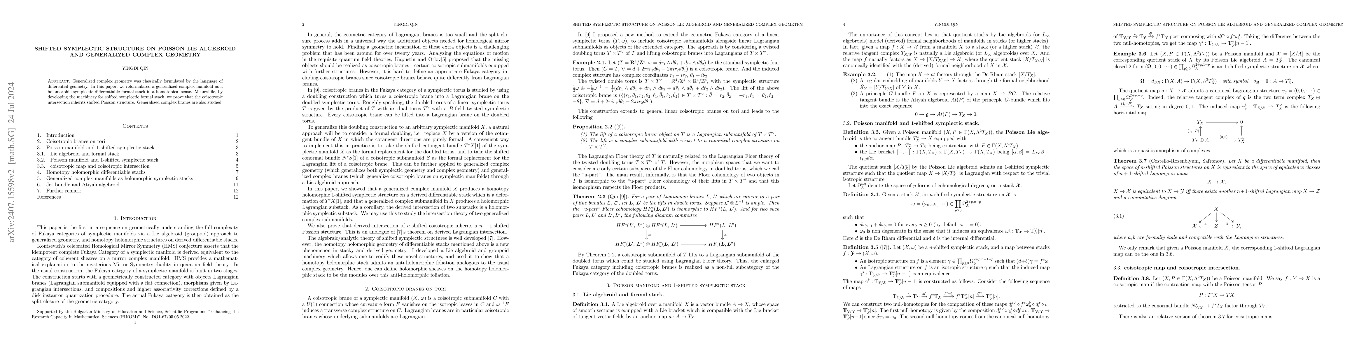 Thumbnail for Shifted symplectic structure on Poisson Lie algebroid and generalized
  complex geometry