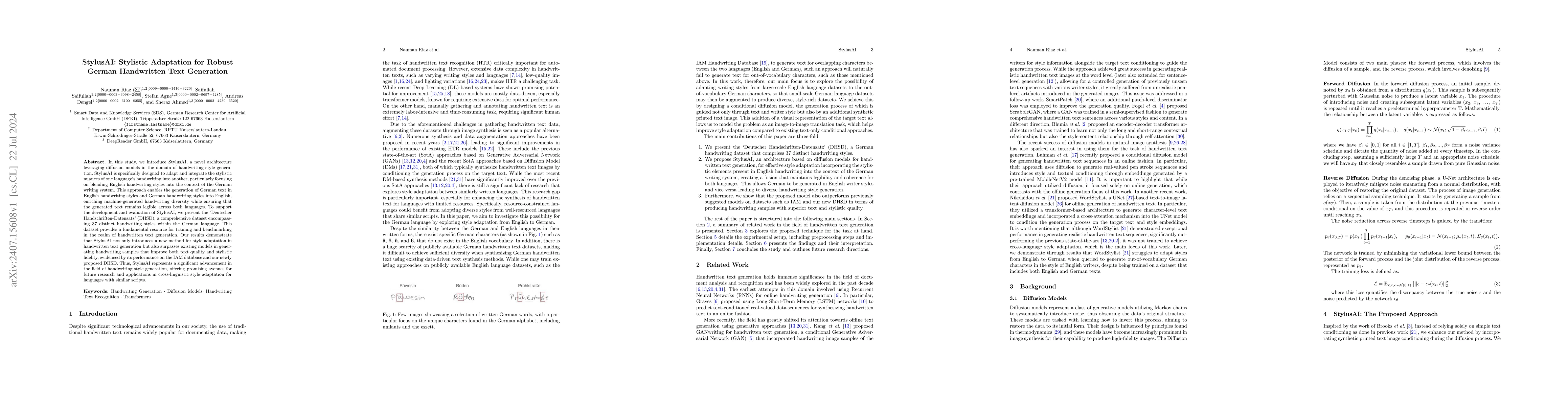 Thumbnail for StylusAI: Stylistic Adaptation for Robust German Handwritten Text
  Generation