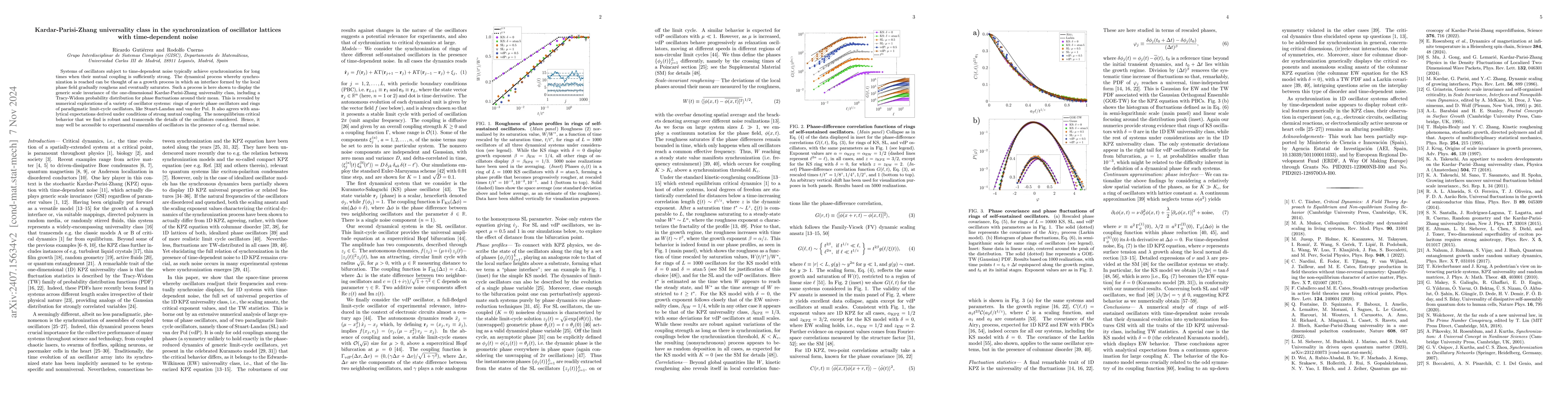 Thumbnail for Kardar-Parisi-Zhang universality class in the synchronization of
  oscillator lattices with time-dependent noise