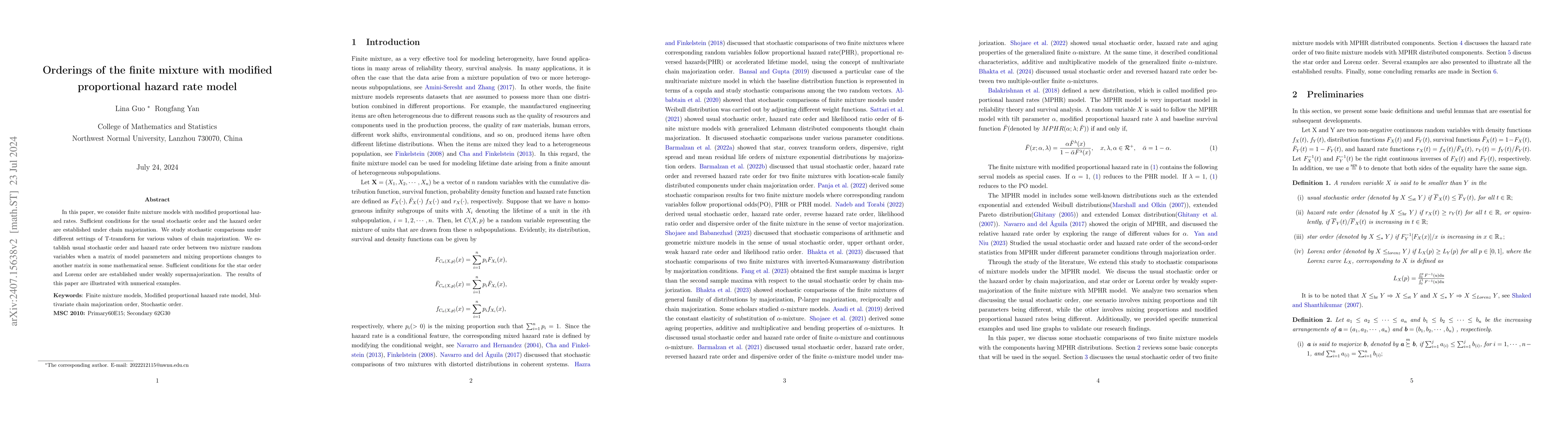 Thumbnail for Orderings of the finite mixture with modified proportional hazard rate
  model