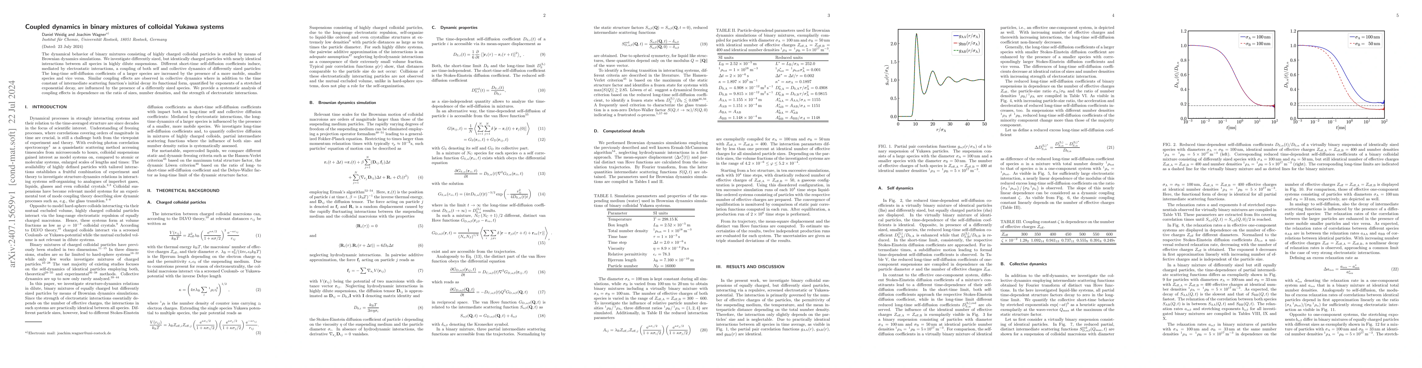 Thumbnail for Coupled dynamics in binary mixtures of colloidal Yukawa systems