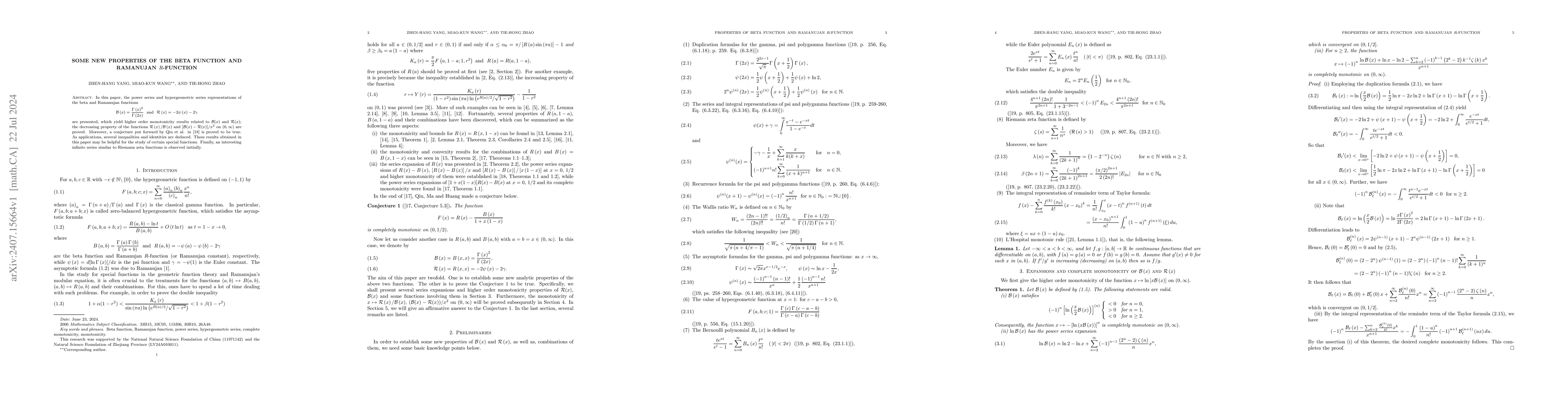 Thumbnail for Some new properties of the beta function and Ramanujan R-function