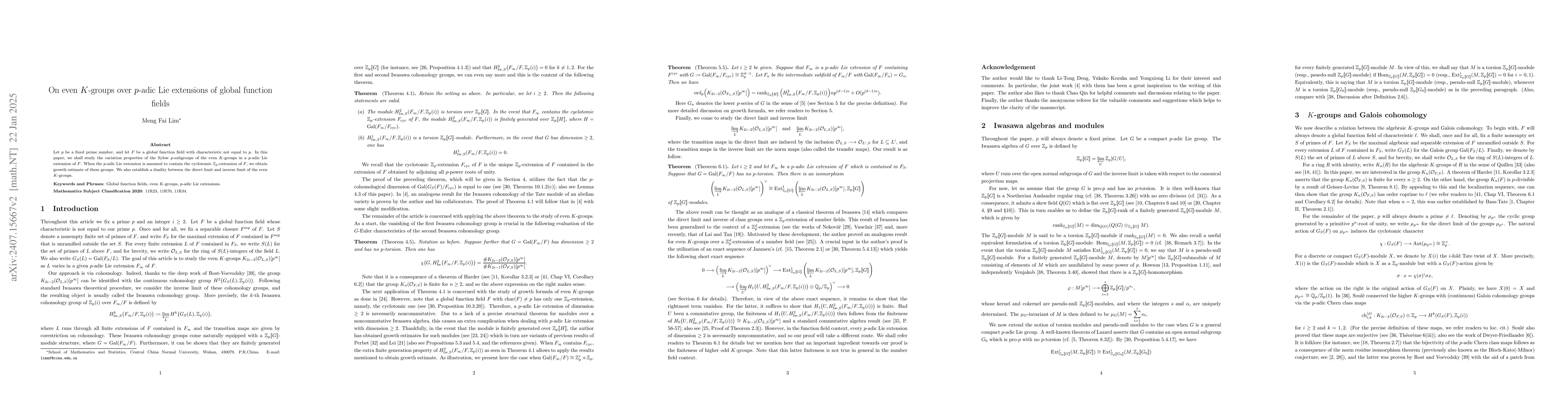 Thumbnail for On even $K$-groups over $p$-adic Lie extensions of global function
  fields
