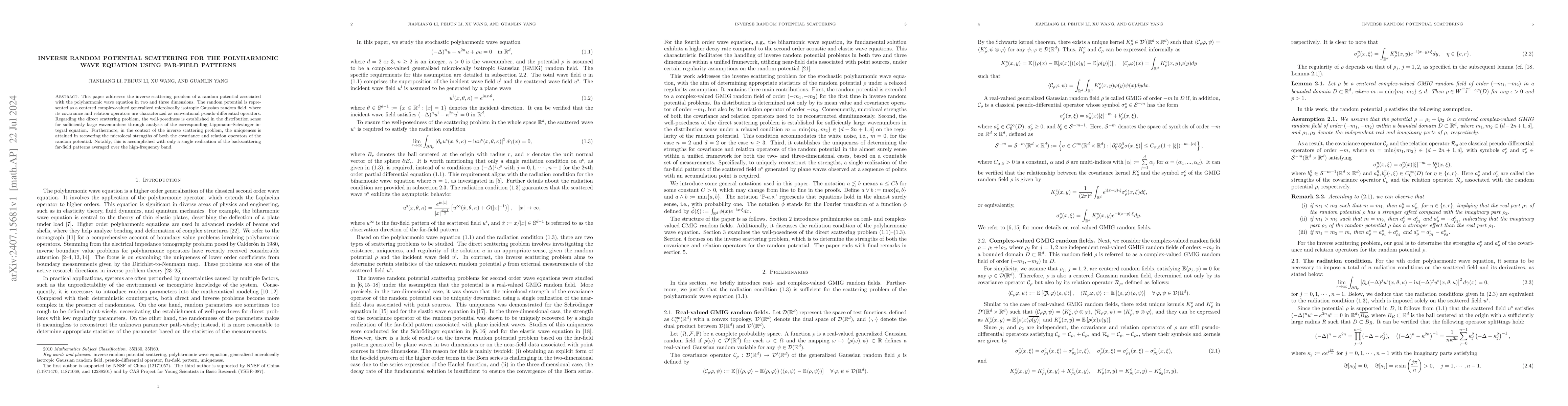Thumbnail for Inverse random potential scattering for the polyharmonic wave equation
  using far-field patterns