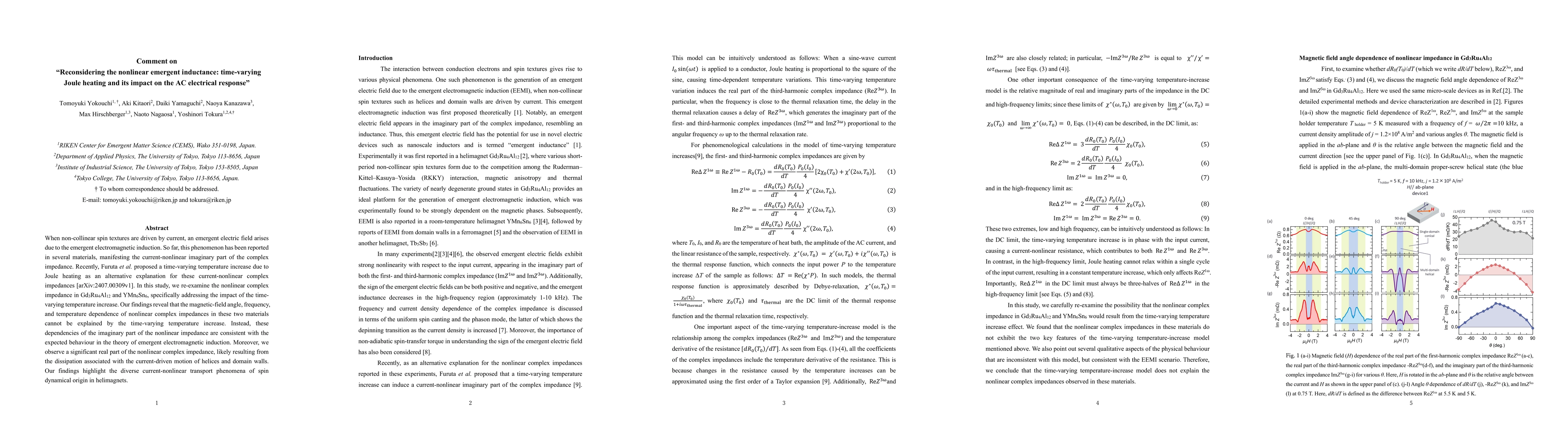 Thumbnail for Comment on "Reconsidering the nonlinear emergent inductance:
  time-varying Joule heating and its impact on the AC electrical response"