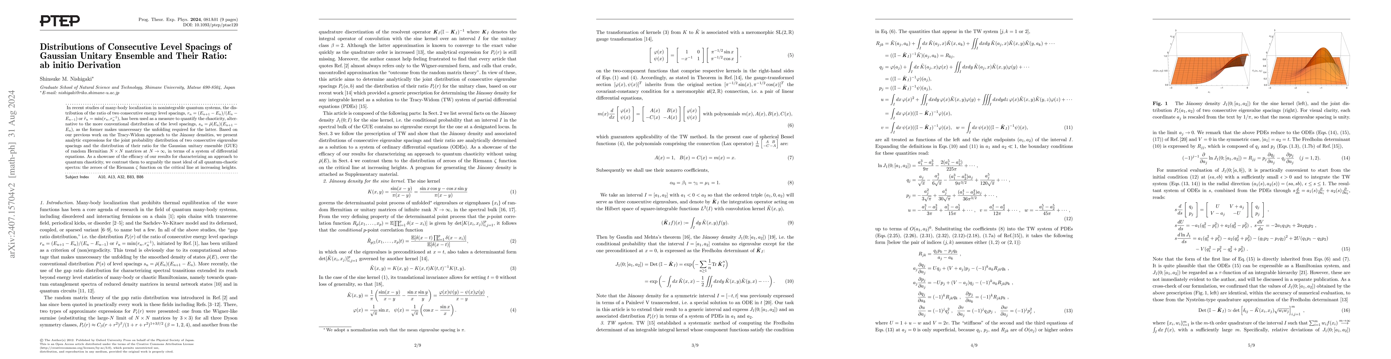 Thumbnail for Distributions of consecutive level spacings of Gaussian unitary ensemble
  and their ratio: ab initio derivation