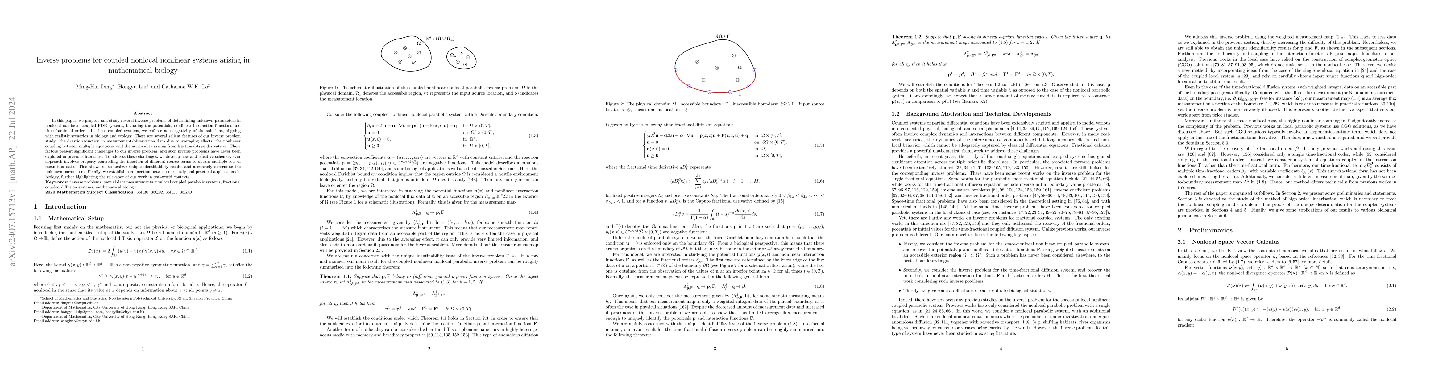 Thumbnail for Inverse problems for coupled nonlocal nonlinear systems arising in
  mathematical biology