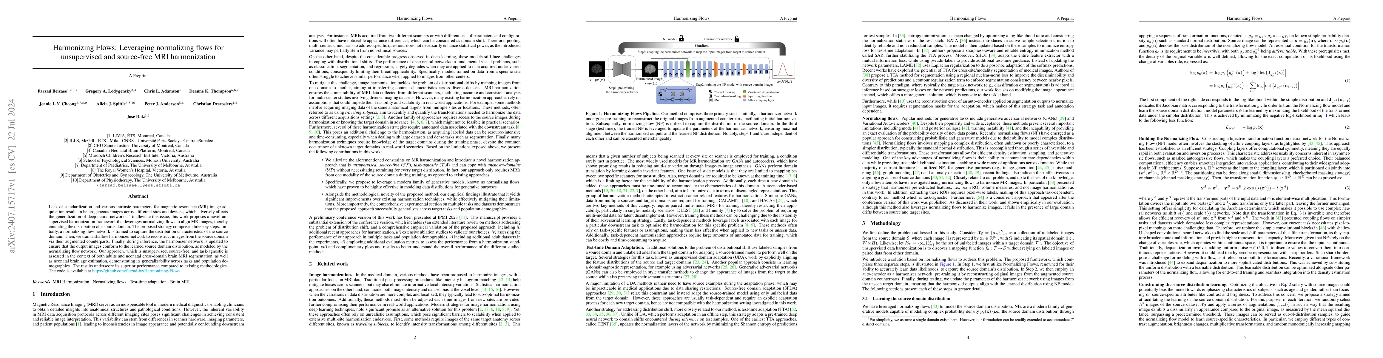 Thumbnail for Harmonizing Flows: Leveraging normalizing flows for unsupervised and
  source-free MRI harmonization
