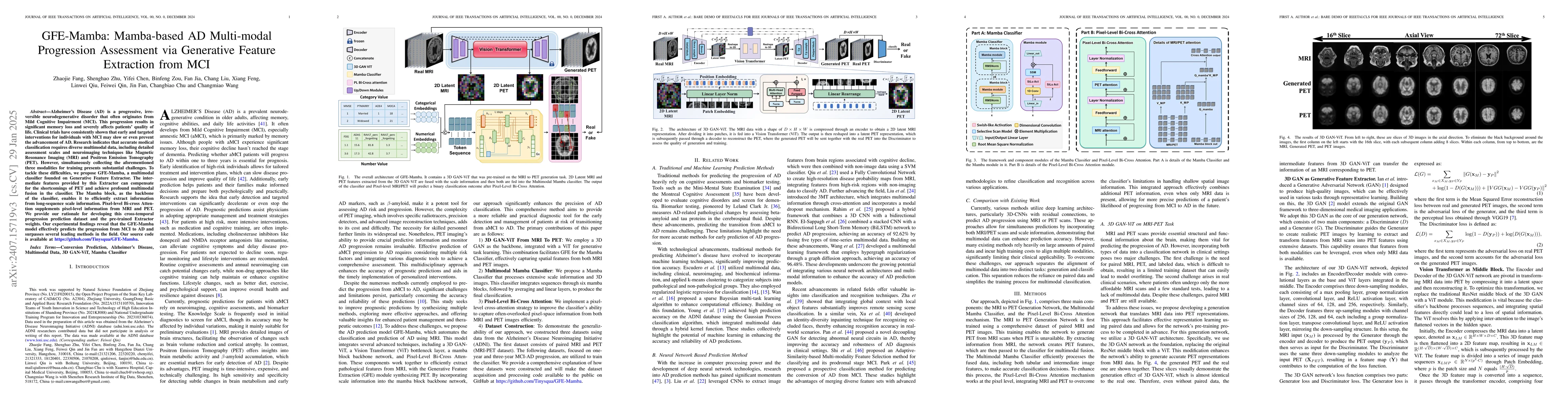 Thumbnail for GFE-Mamba: Mamba-based AD Multi-modal Progression Assessment via
  Generative Feature Extraction from MCI