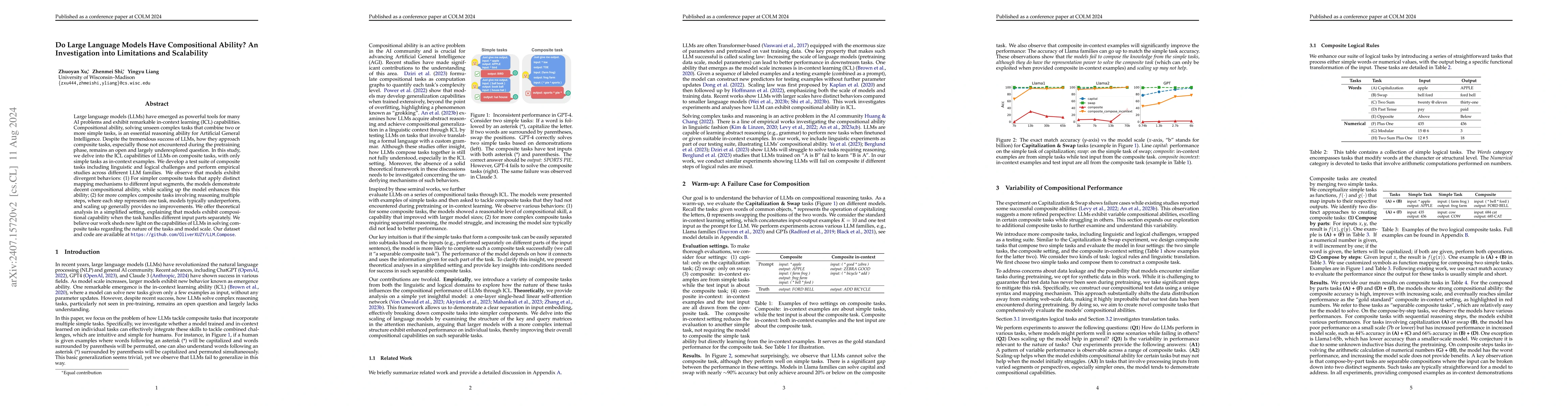 Thumbnail for Do Large Language Models Have Compositional Ability? An Investigation
  into Limitations and Scalability