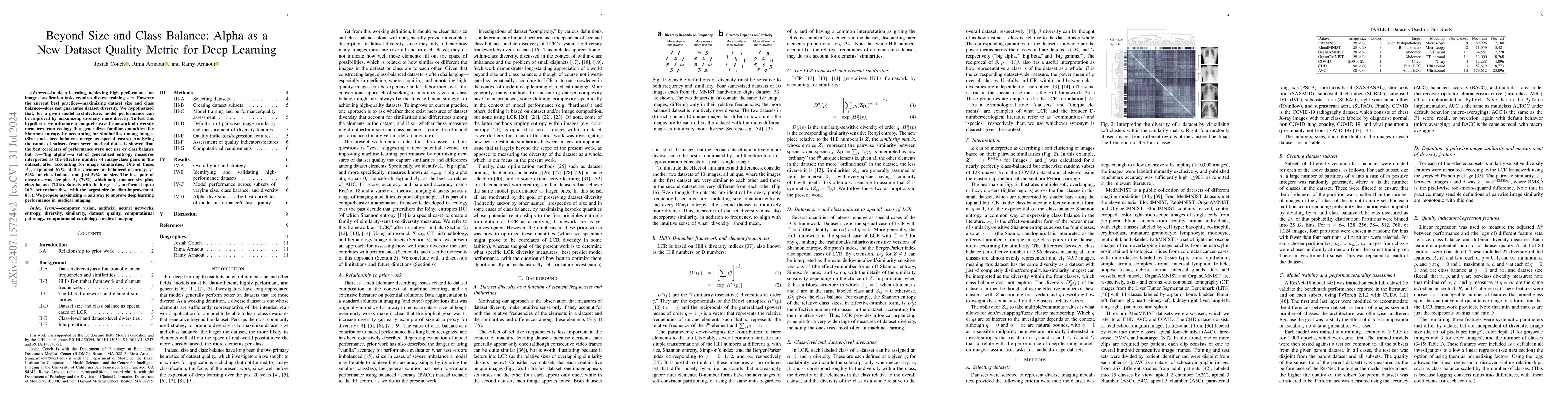 Thumbnail for Beyond Size and Class Balance: Alpha as a New Dataset Quality Metric for
  Deep Learning