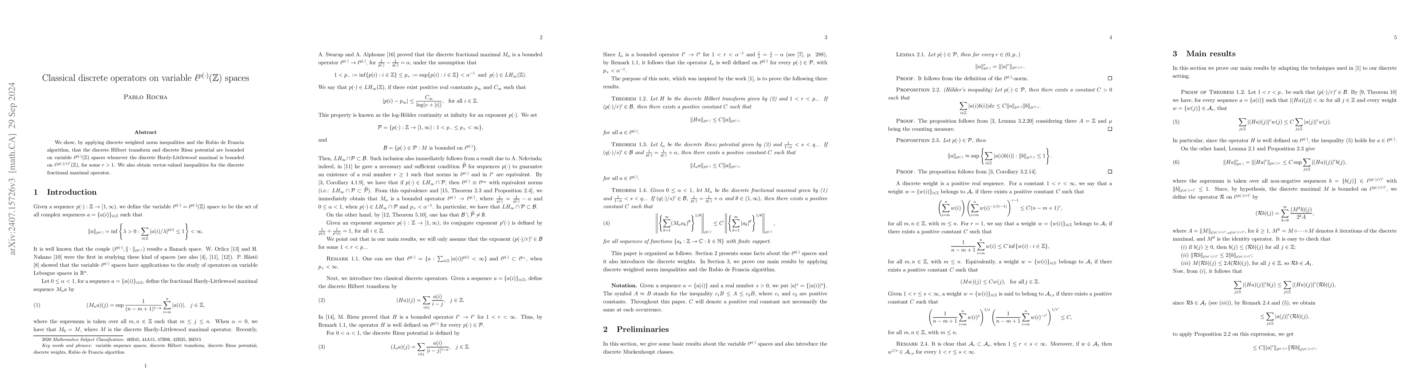 Thumbnail for Classical discrete operators on variable $\ell^{p(\cdot)}(\mathbb{Z})$
  spaces