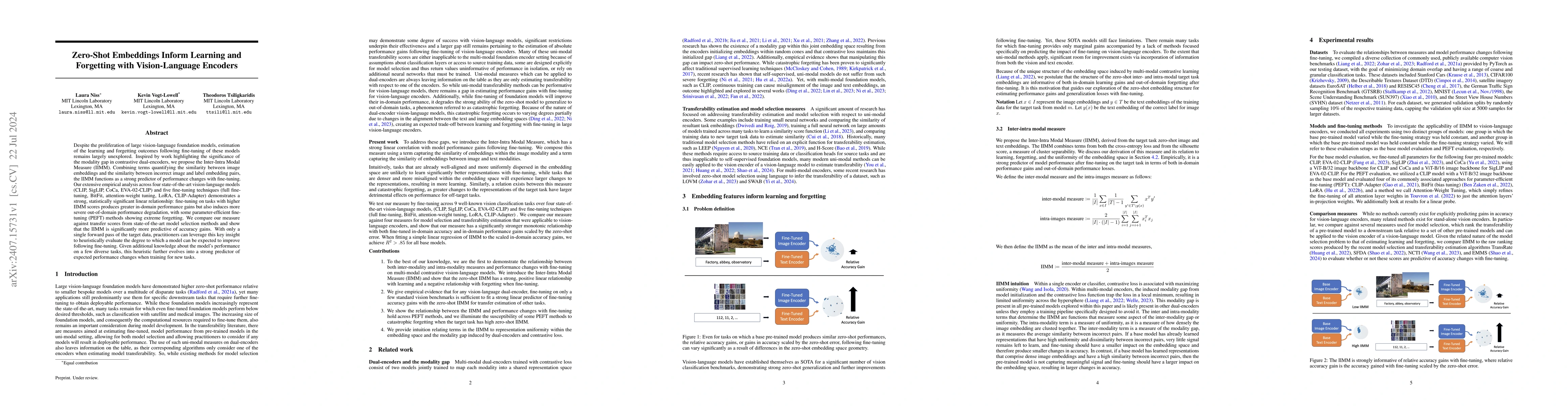 Thumbnail for Zero-Shot Embeddings Inform Learning and Forgetting with Vision-Language
  Encoders