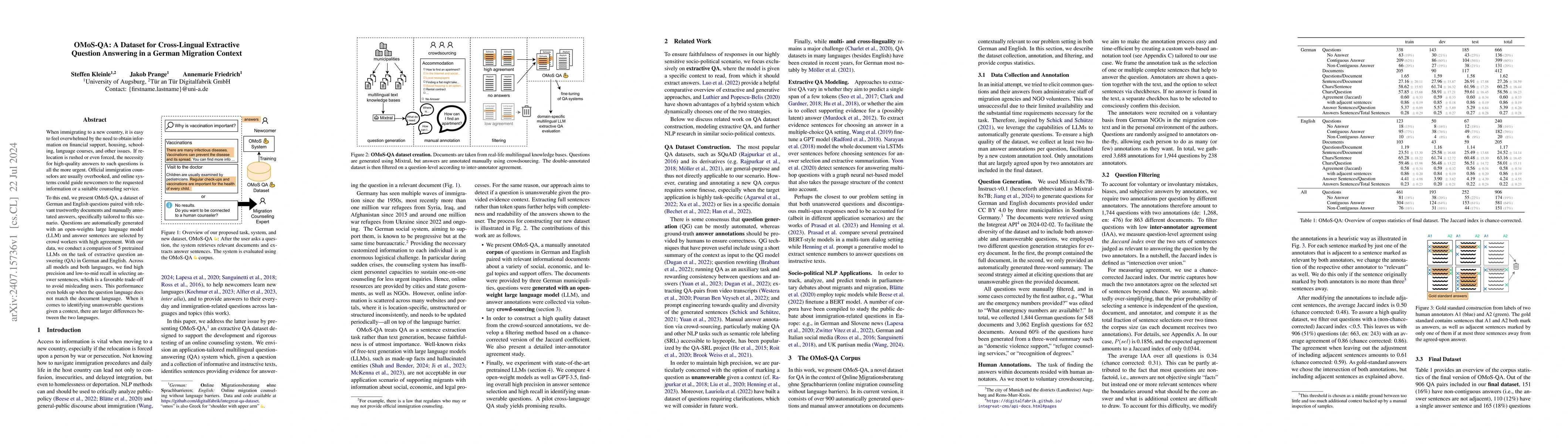 Thumbnail for OMoS-QA: A Dataset for Cross-Lingual Extractive Question Answering in a
  German Migration Context