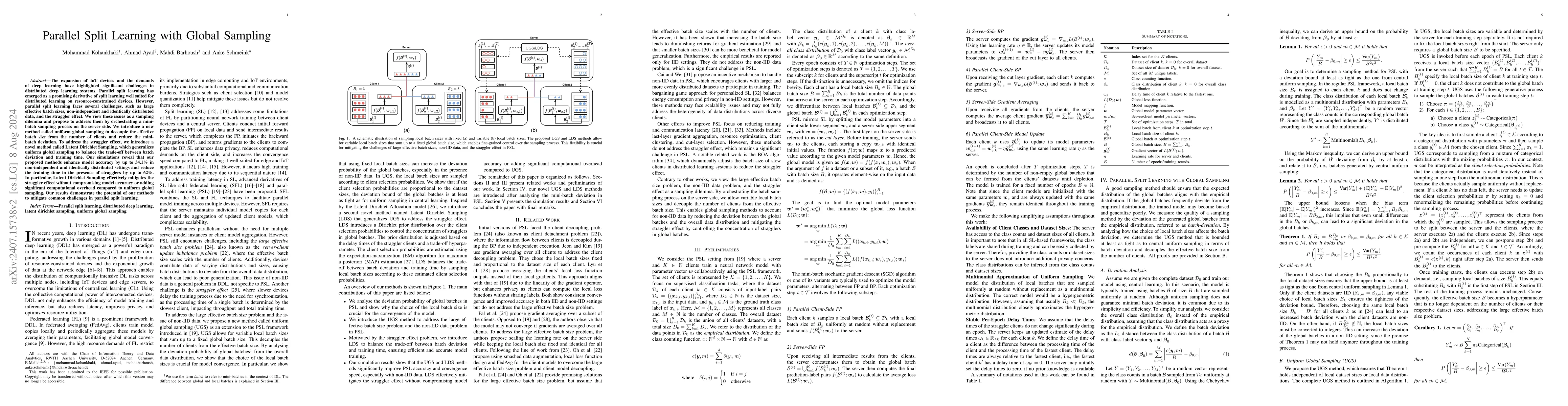 Thumbnail for Parallel Split Learning with Global Sampling