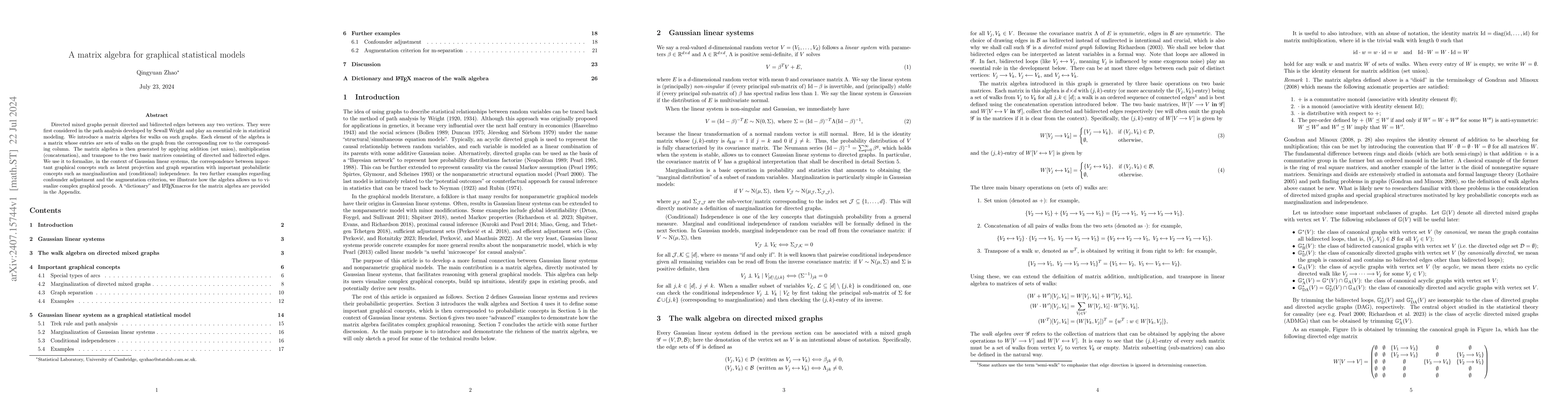 Thumbnail for A matrix algebra for graphical statistical models