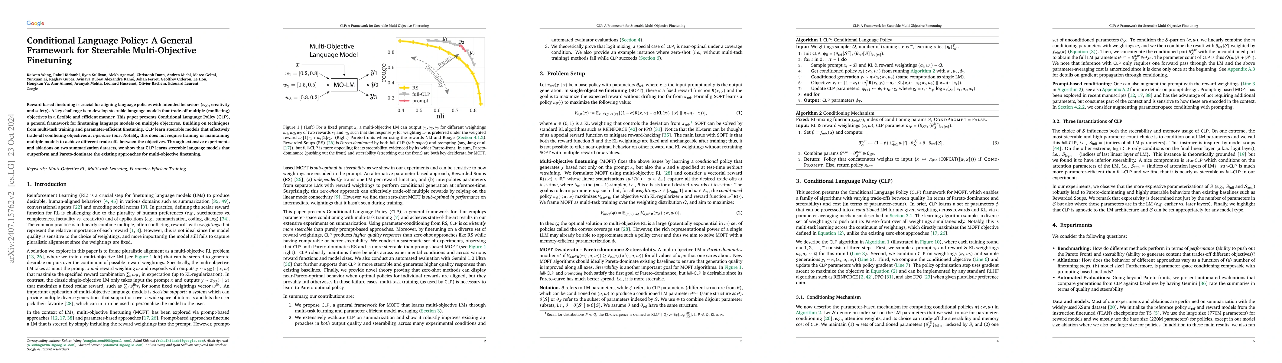 Thumbnail for Conditioned Language Policy: A General Framework for Steerable
  Multi-Objective Finetuning