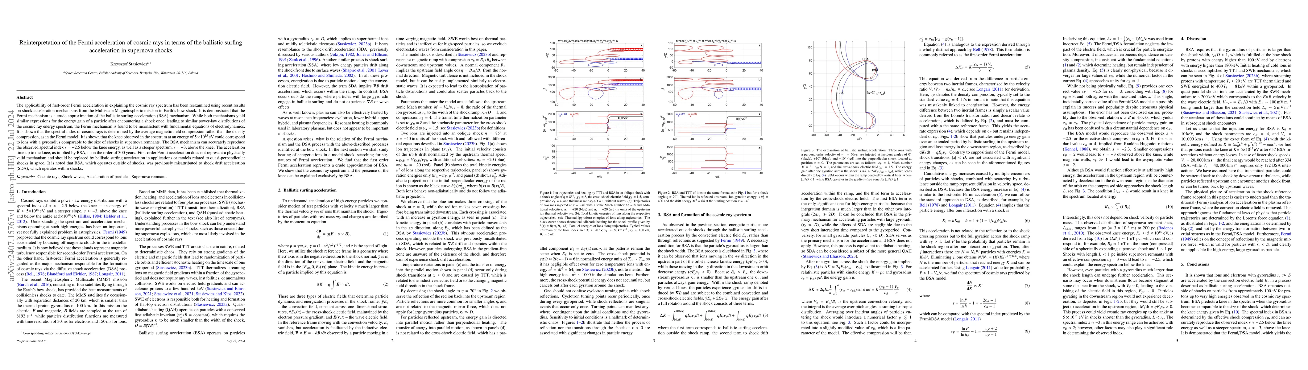 Thumbnail for Reinterpretation of the Fermi acceleration of cosmic rays in terms of
  the ballistic surfing acceleration in supernova shocks