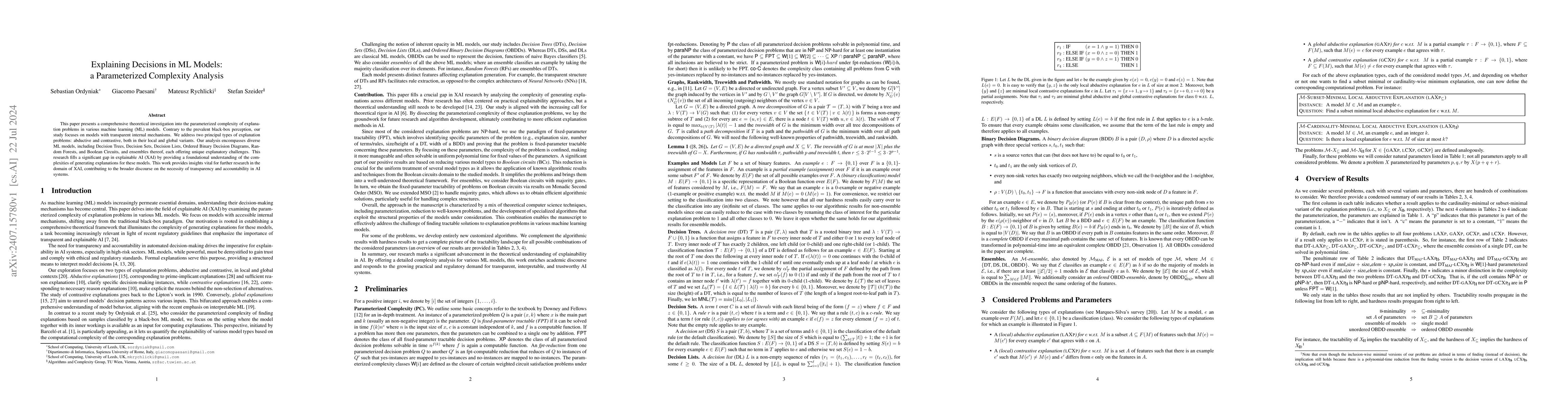 Thumbnail for Explaining Decisions in ML Models: a Parameterized Complexity Analysis