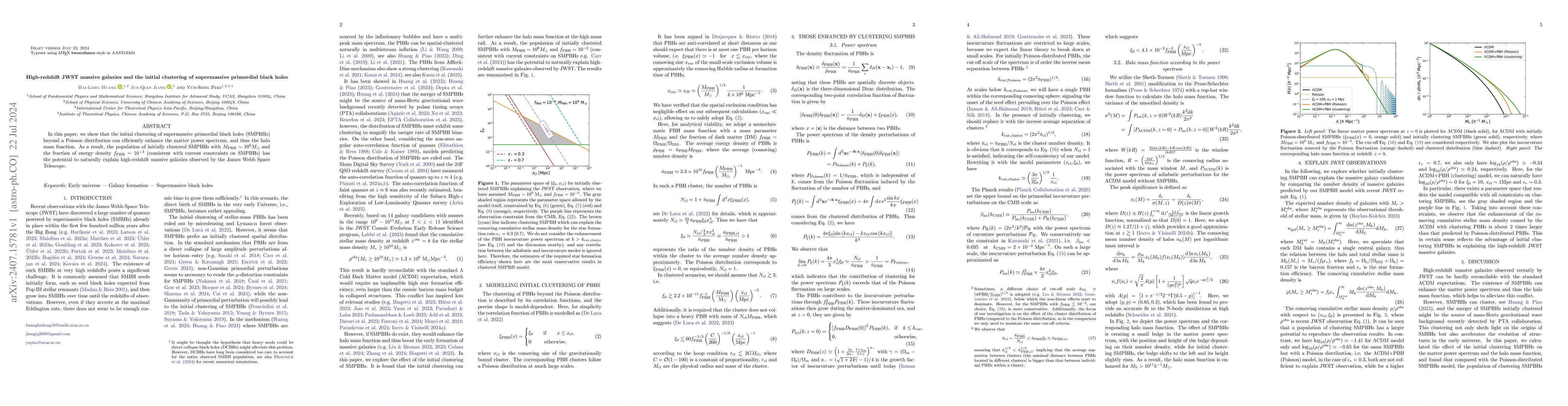 Thumbnail for High-redshift JWST massive galaxies and the initial clustering of
  supermassive primordial black holes