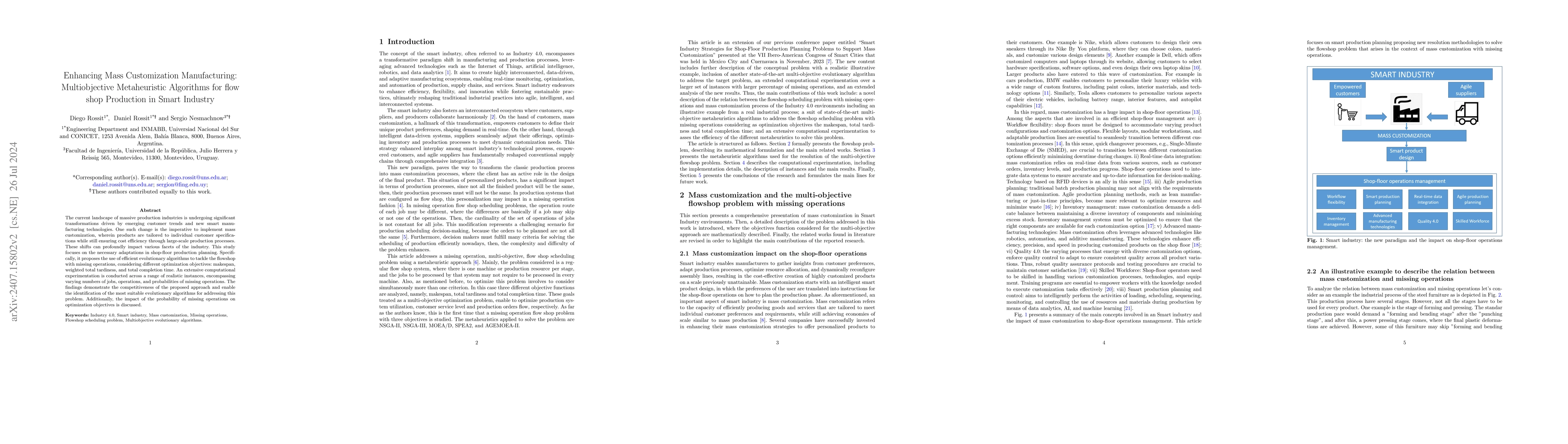 Thumbnail for Enhancing Mass Customization Manufacturing: Multiobjective Metaheuristic
  Algorithms for flow shop Production in Smart Industry