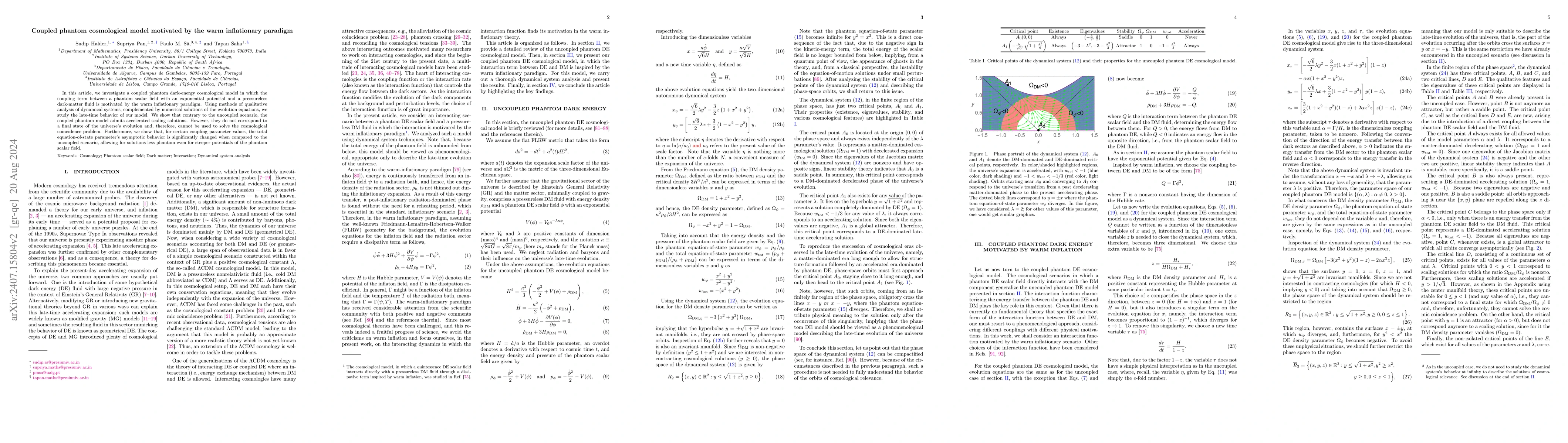 Thumbnail for Coupled phantom cosmological model motivated by the warm inflationary
  paradigm