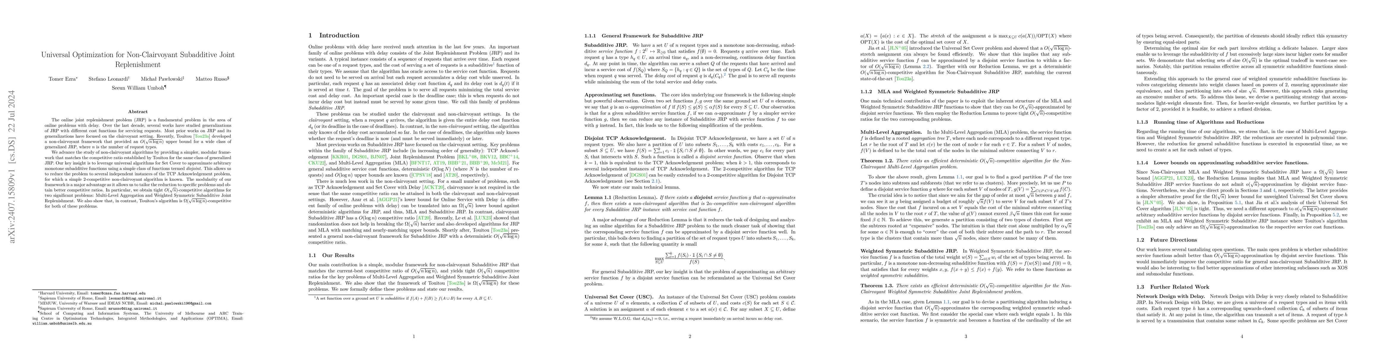 Thumbnail for Universal Optimization for Non-Clairvoyant Subadditive Joint
  Replenishment
