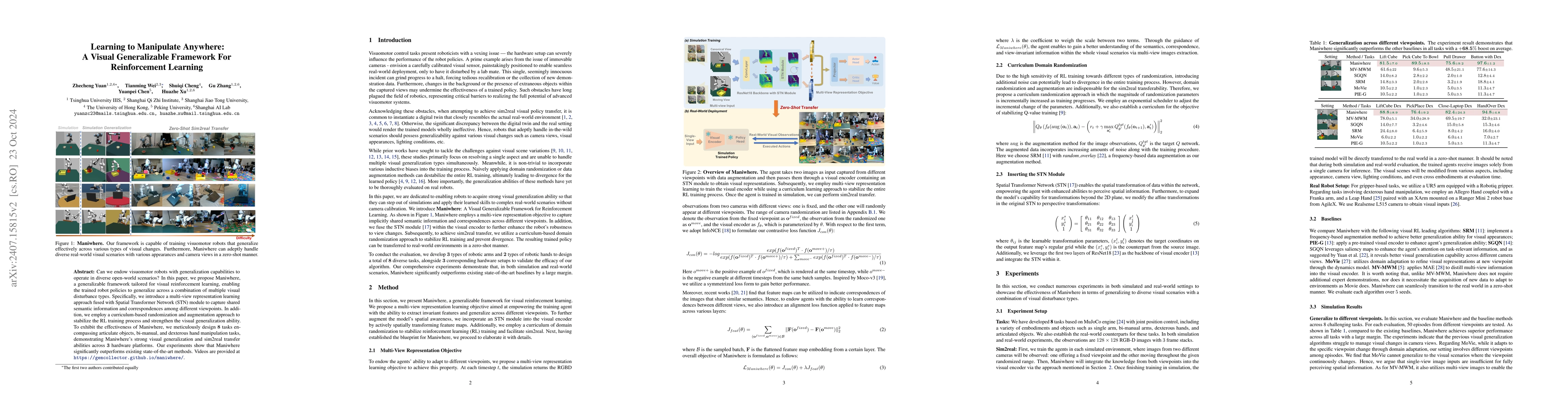 Thumbnail for Learning to Manipulate Anywhere: A Visual Generalizable Framework For
  Reinforcement Learning
