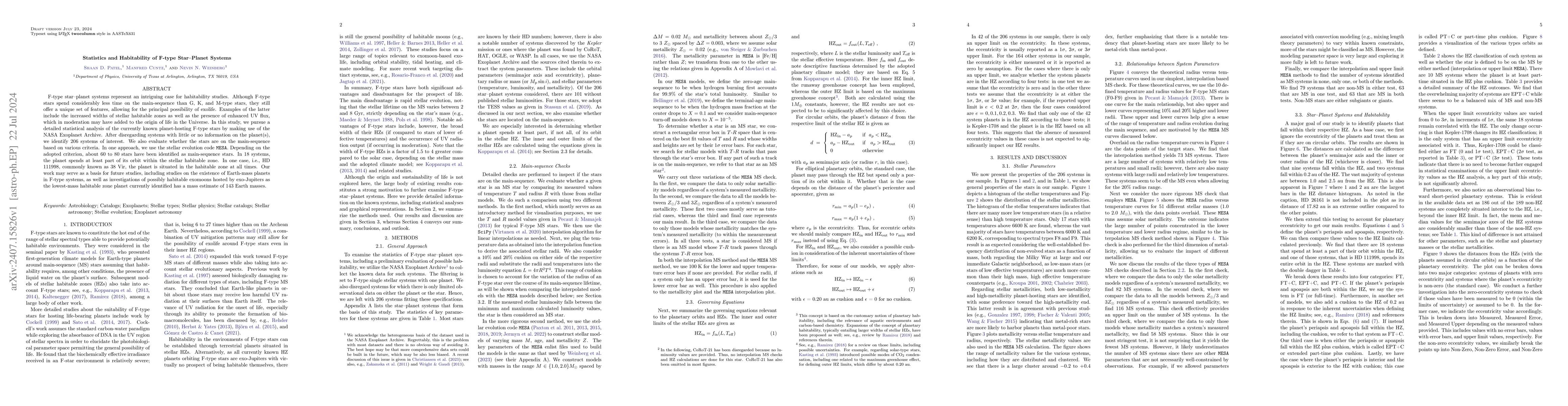 Thumbnail for Statistics and Habitability of F-type Star--Planet Systems