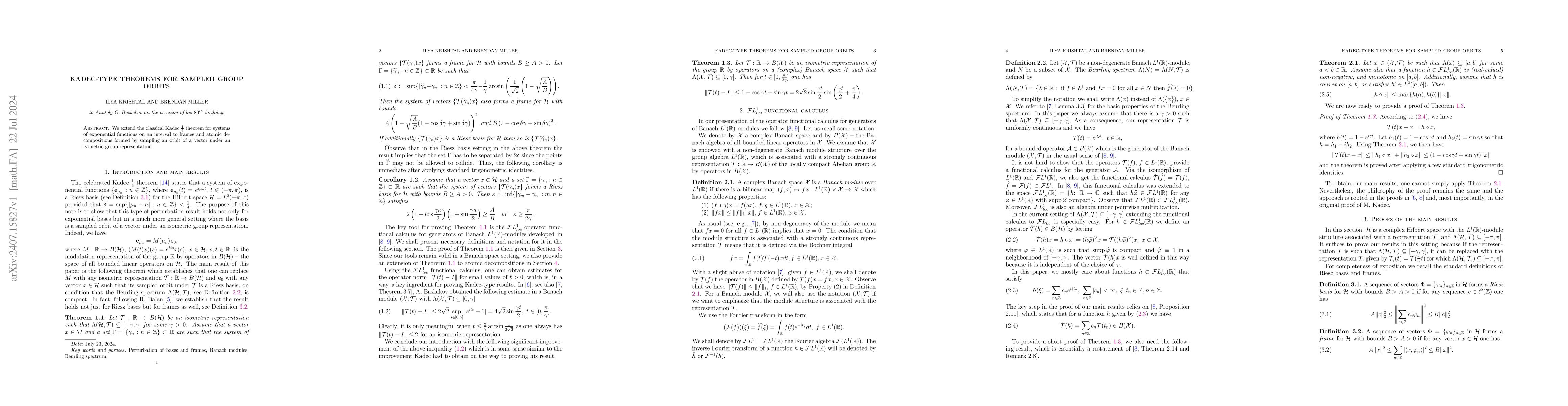 Thumbnail for Kadec-type theorems for sampled group orbits