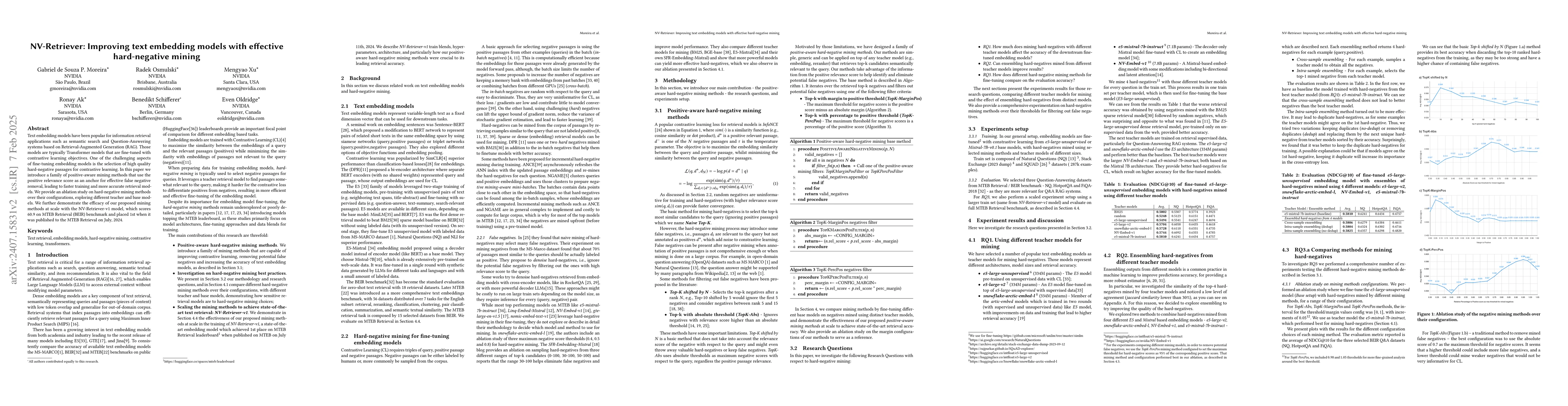 Thumbnail for NV-Retriever: Improving text embedding models with effective
  hard-negative mining
