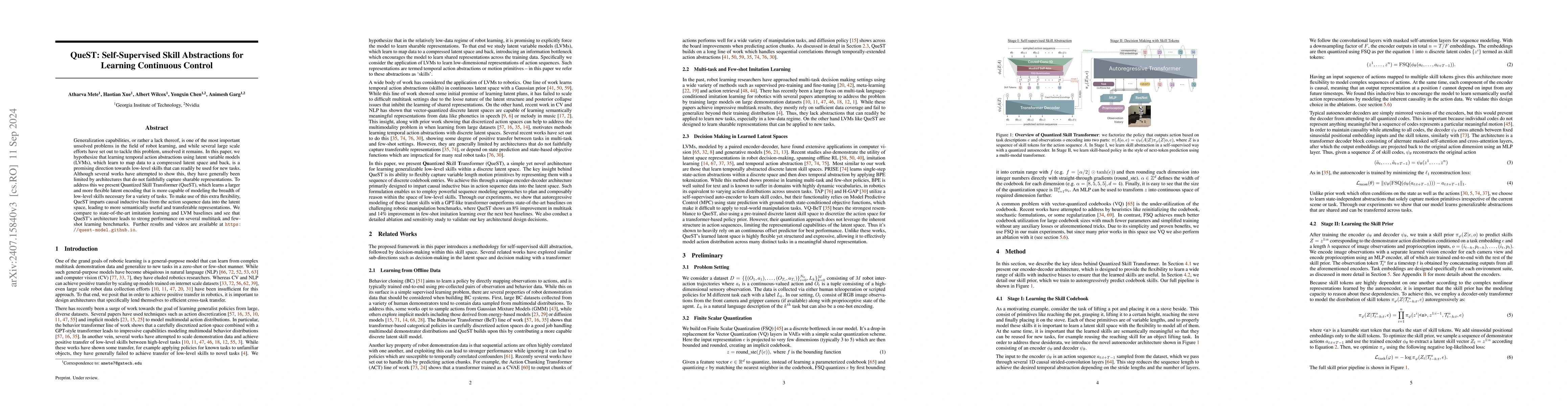 Thumbnail for QueST: Self-Supervised Skill Abstractions for Learning Continuous
  Control