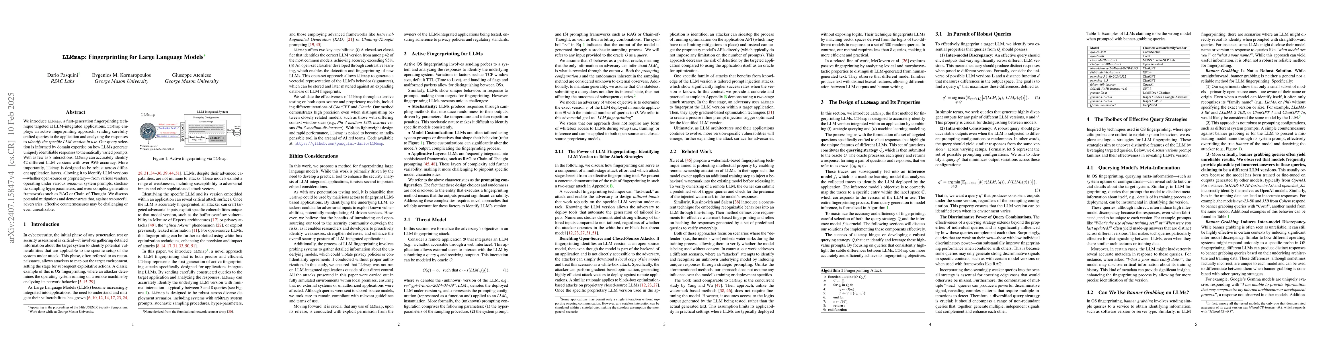 Thumbnail for LLMmap: Fingerprinting For Large Language Models
